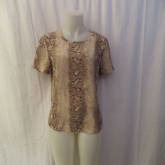 Equipment Tops - EQUIPMENT 100% SILK TAN SNAKESKIN PRINT TOP XS